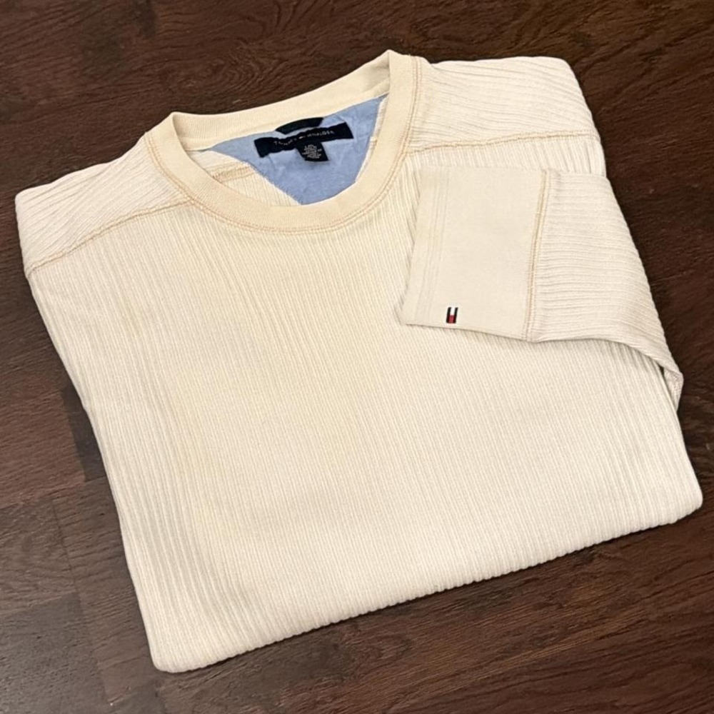 Y2K Vintage Tommy Hilfiger Ribbed Knit Sweater | Cream |‎ Large